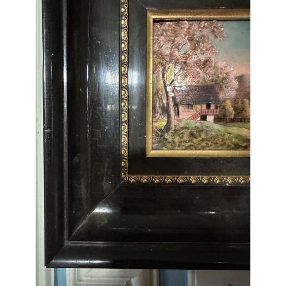 Limoges France Andre Bureau enamel painting signed black ornate frame - Picture 3 of 6